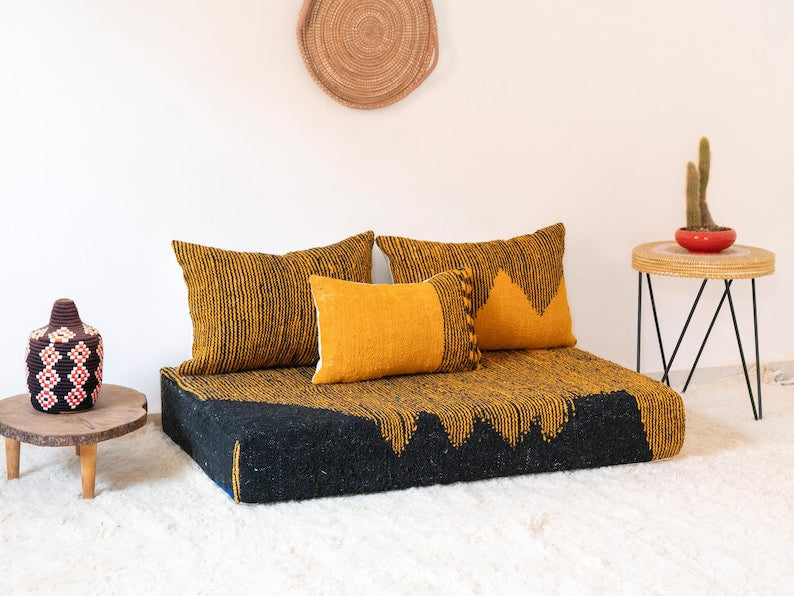 Handmade Moroccan Kilim Sofa Set – Traditional Floor Cushion with Decorative Pillows | Authentic Artisan Craftsmanship