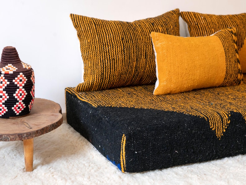 Handmade Moroccan Kilim Sofa Set – Traditional Floor Cushion with Decorative Pillows | Authentic Artisan Craftsmanship