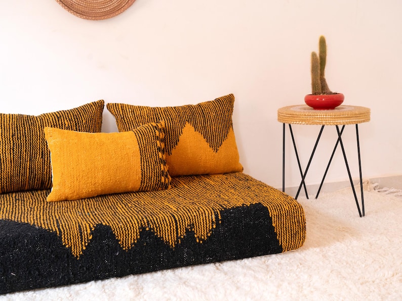 Handmade Moroccan Kilim Sofa Set – Traditional Floor Cushion with Decorative Pillows | Authentic Artisan Craftsmanship