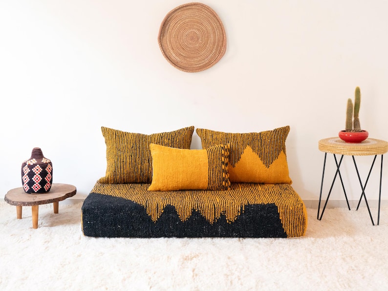 Handmade Moroccan Kilim Sofa Set – Traditional Floor Cushion with Decorative Pillows | Authentic Artisan Craftsmanship