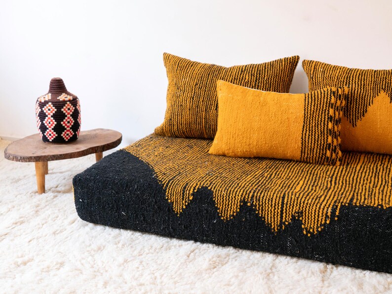 Handmade Moroccan Kilim Sofa Set – Traditional Floor Cushion with Decorative Pillows | Authentic Artisan Craftsmanship