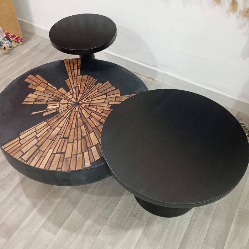 Handmade Walnut Resin Coffee Table Set – Modern Moroccan Home Décor | Luxury Artisan Design