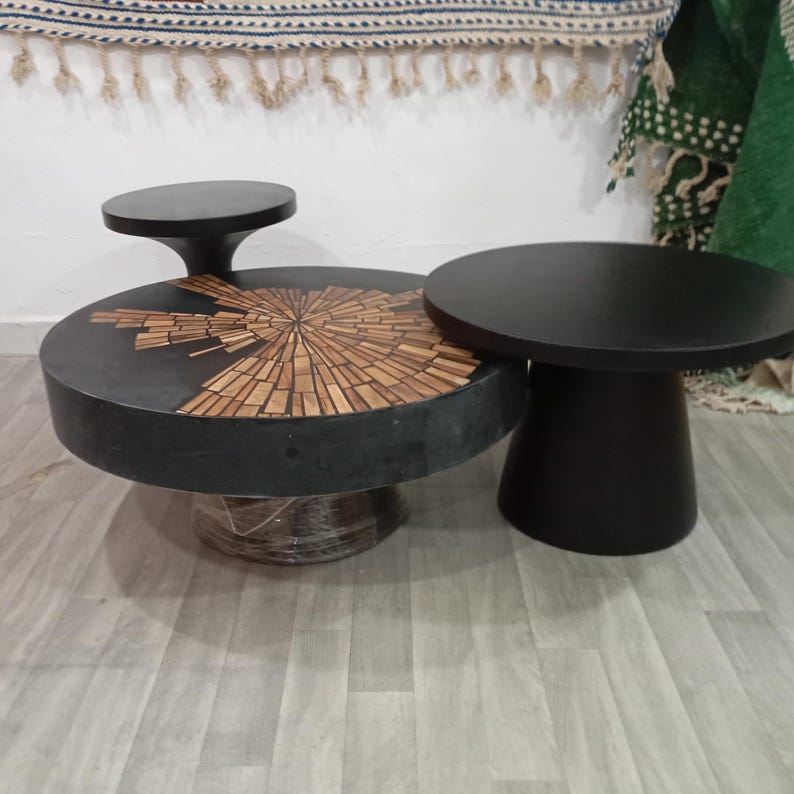 Handmade Walnut Resin Coffee Table Set – Modern Moroccan Home Décor | Luxury Artisan Design