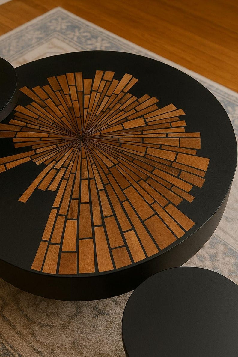 Handmade Walnut Resin Coffee Table Set – Modern Moroccan Home Décor | Luxury Artisan Design