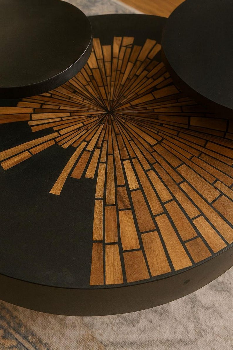 Handmade Walnut Resin Coffee Table Set – Modern Moroccan Home Décor | Luxury Artisan Design
