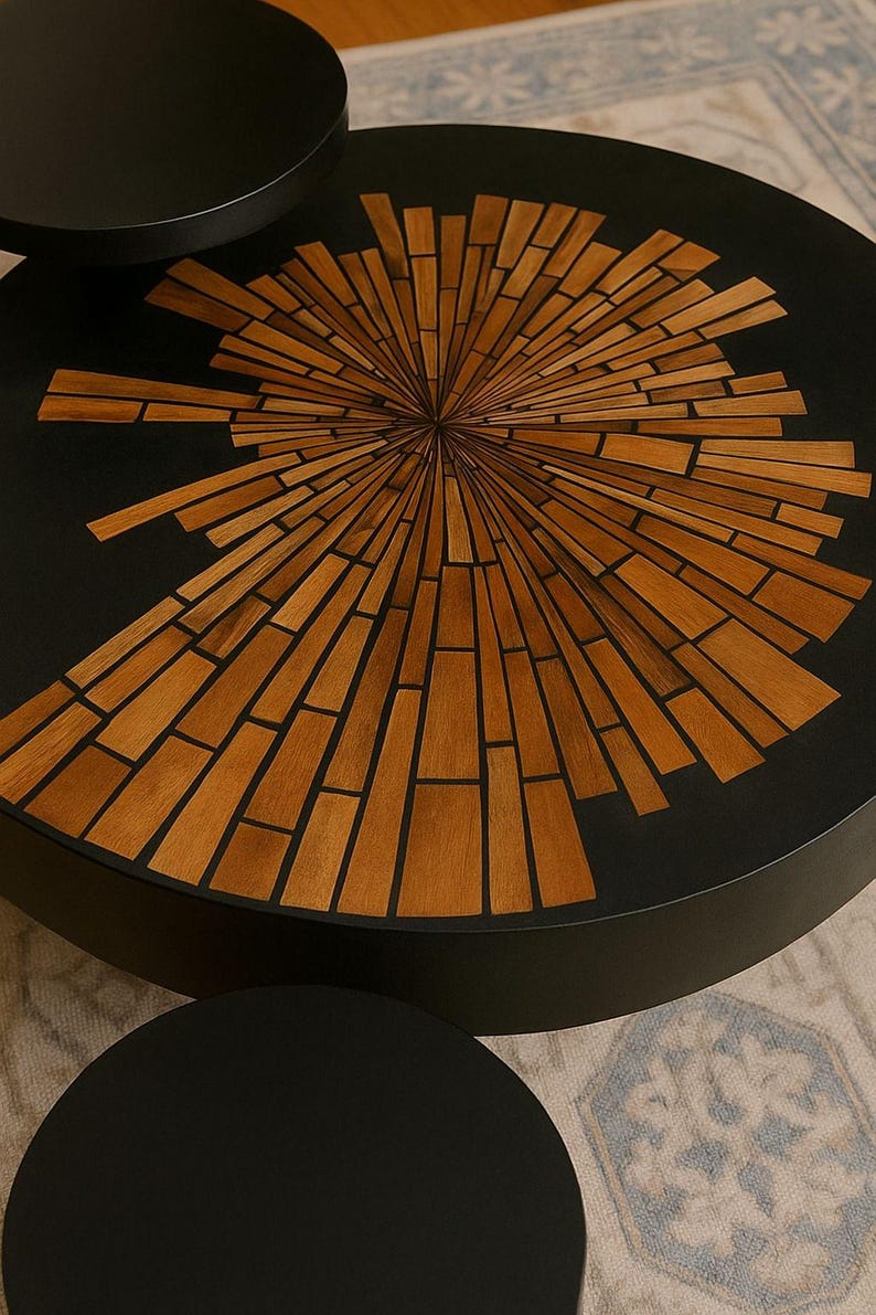 Handmade Walnut Resin Coffee Table Set – Modern Moroccan Home Décor | Luxury Artisan Design