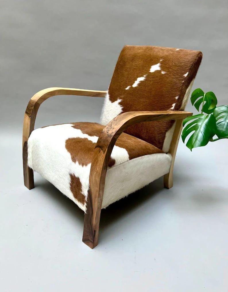 Set of 2 Mid-Century Scandinavian Leather Armchairs – Walnut Frame Lounge Chairs in Signature Brown and White | Custom Upholstery Available
