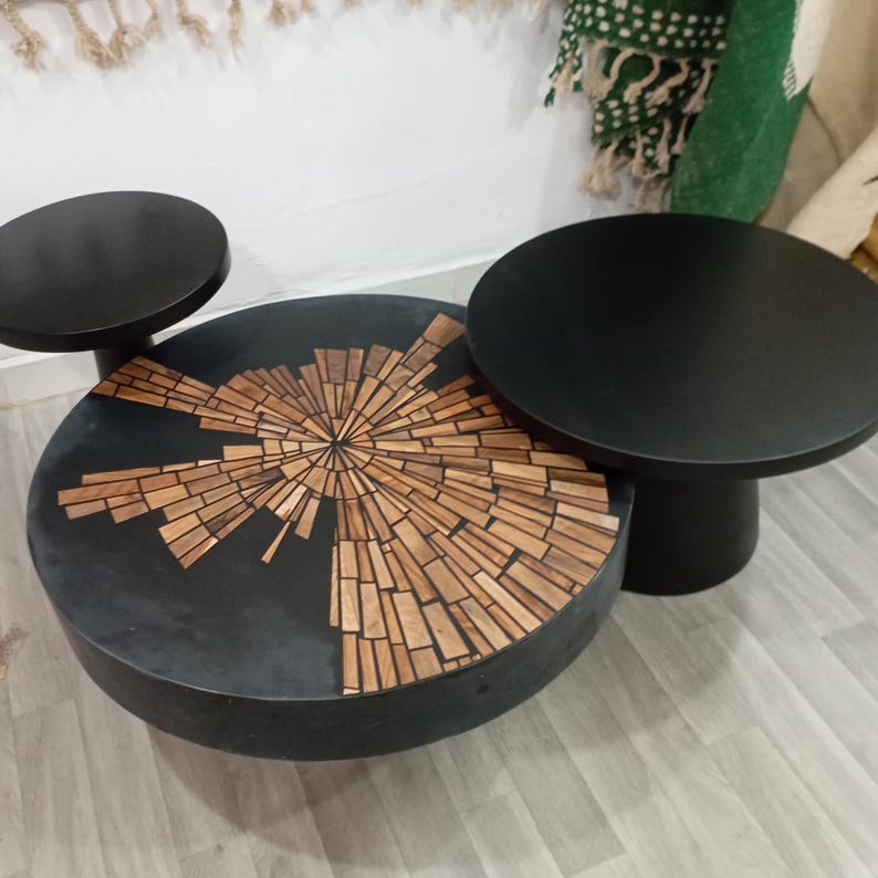 Handmade Walnut Resin Coffee Table Set – Modern Moroccan Home Décor | Luxury Artisan Design