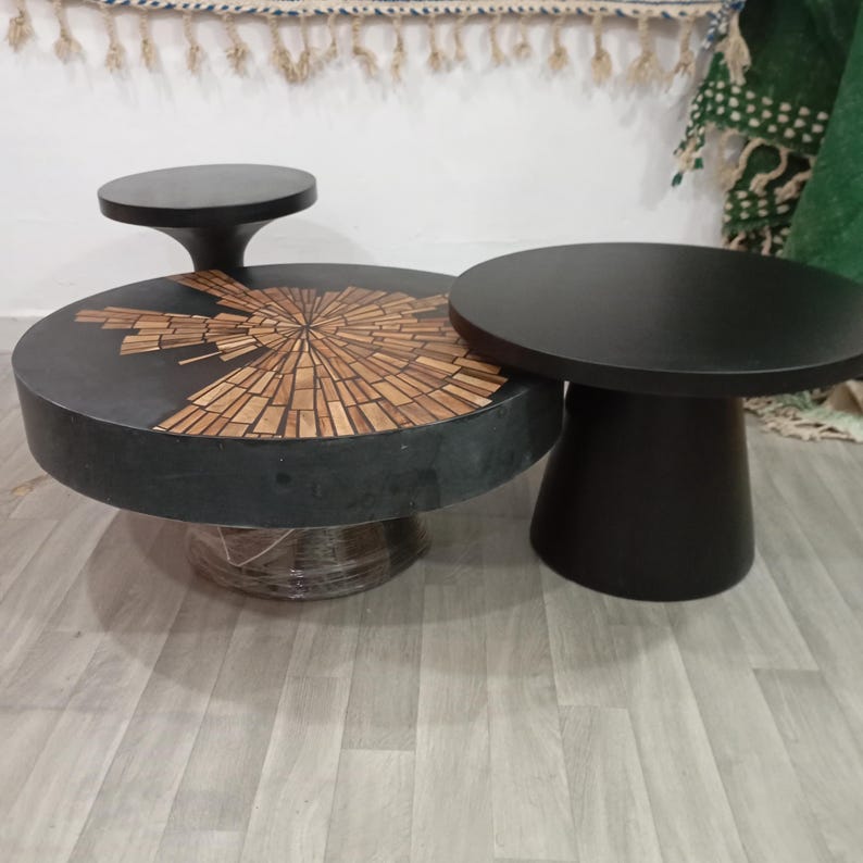 Handmade Walnut Resin Coffee Table Set – Modern Moroccan Home Décor | Luxury Artisan Design
