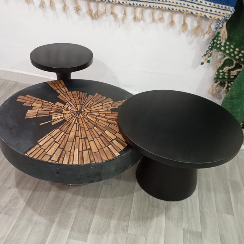 Handmade Walnut Resin Coffee Table Set – Modern Moroccan Home Décor | Luxury Artisan Design