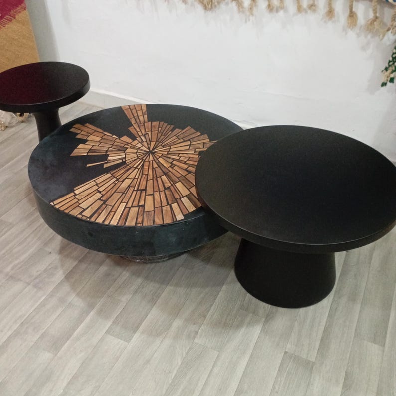 Handmade Walnut Resin Coffee Table Set – Modern Moroccan Home Décor | Luxury Artisan Design