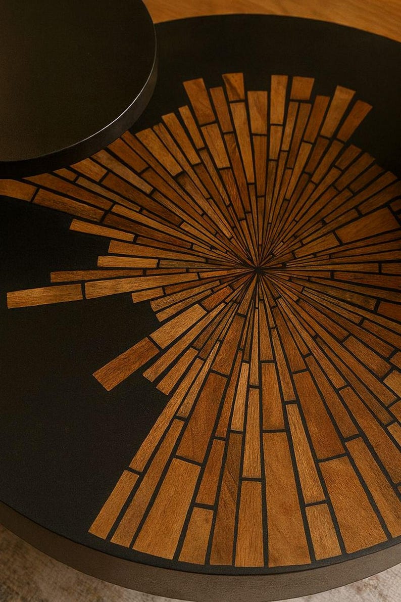 Handmade Walnut Resin Coffee Table Set – Modern Moroccan Home Décor | Luxury Artisan Design