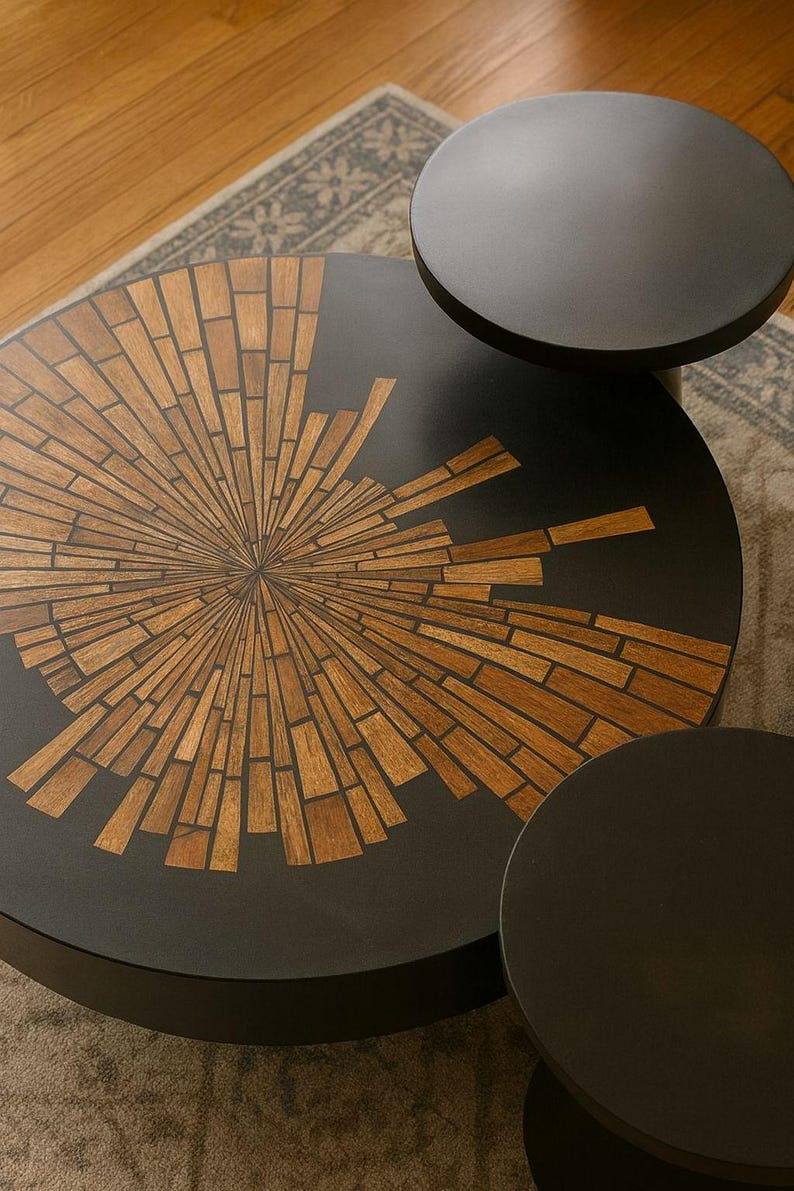 Handmade Walnut Resin Coffee Table Set – Modern Moroccan Home Décor | Luxury Artisan Design